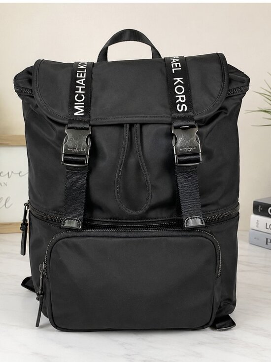 Michael Kors Handbags - Michael Kors Black Nylon Backpack Logo Strap Buckle Drawstring Travel Bag